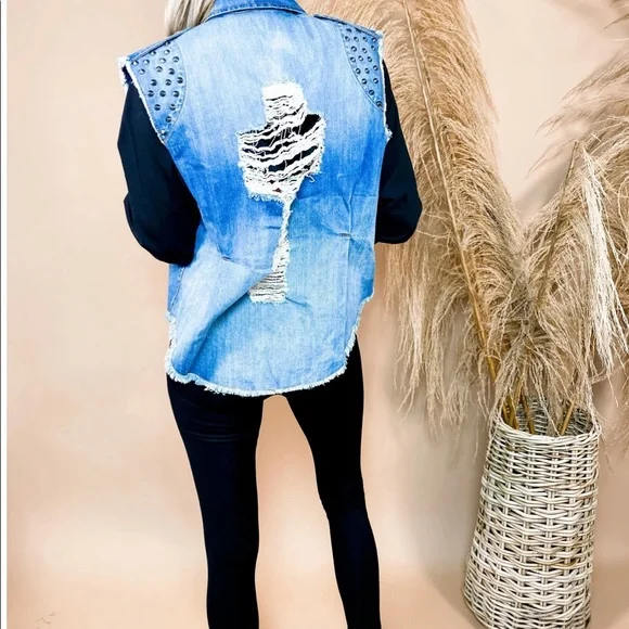 Set of two Distressed Denim Vests - Picture 6 of 6